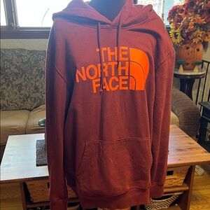 The North Face Men's Hoodie in Deep Red and Bright Orange